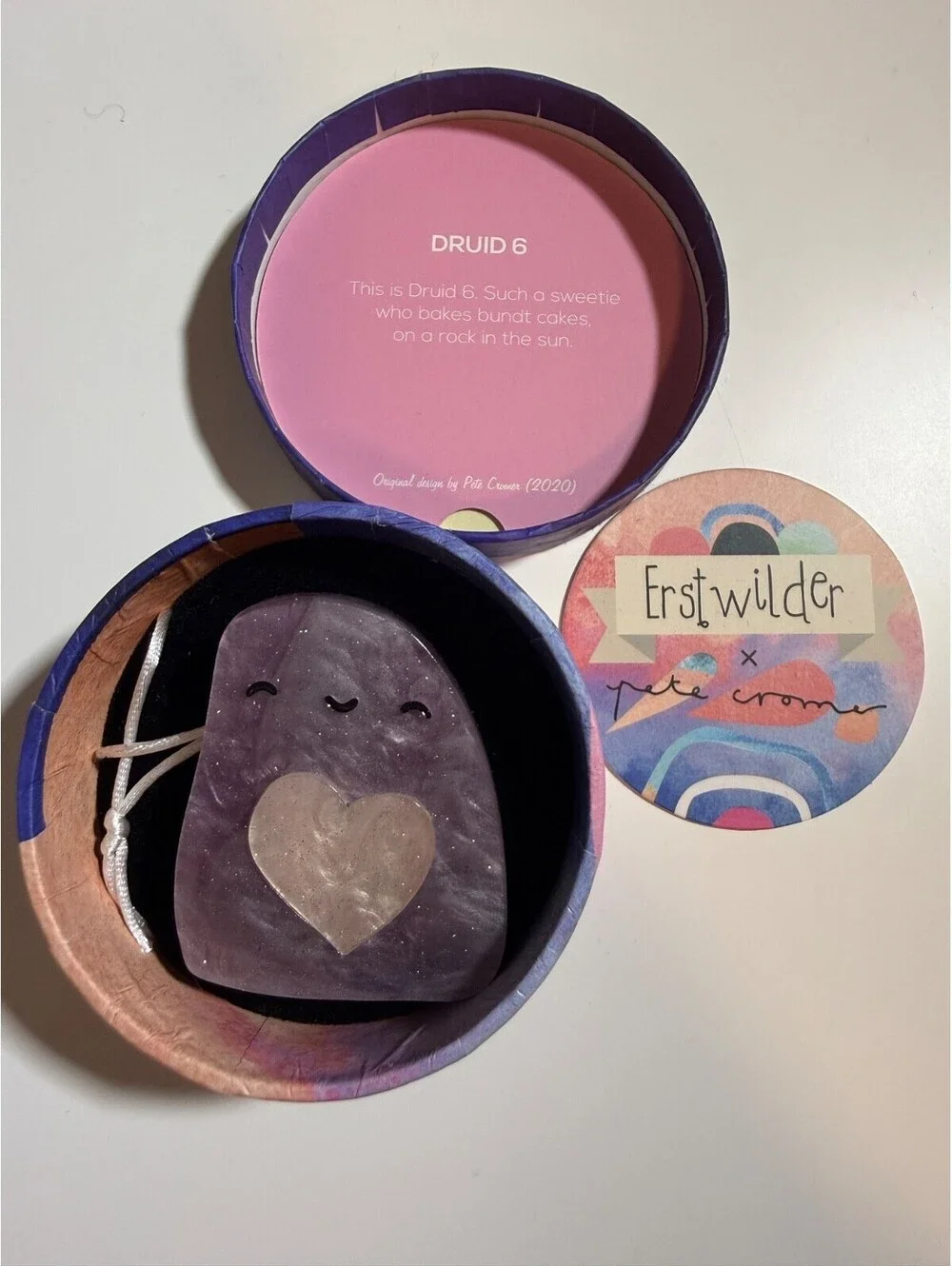 Druid 6 Brooch - Erstwilder x Pete Cromer 2020 Purple Heart Art Rock Resin Pin